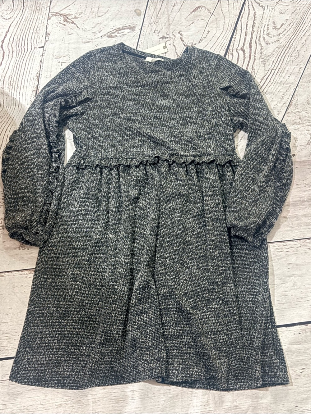 NWT Anthropologie RO & DE Dark Gray Long Sleeve Stella Ruffled Mini Dress WOMEN